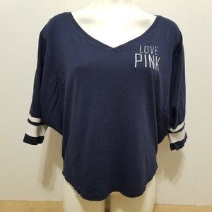 Victoria's Secret PINK top XS/S varsity stripe dolman slub knit Love PINK slogan